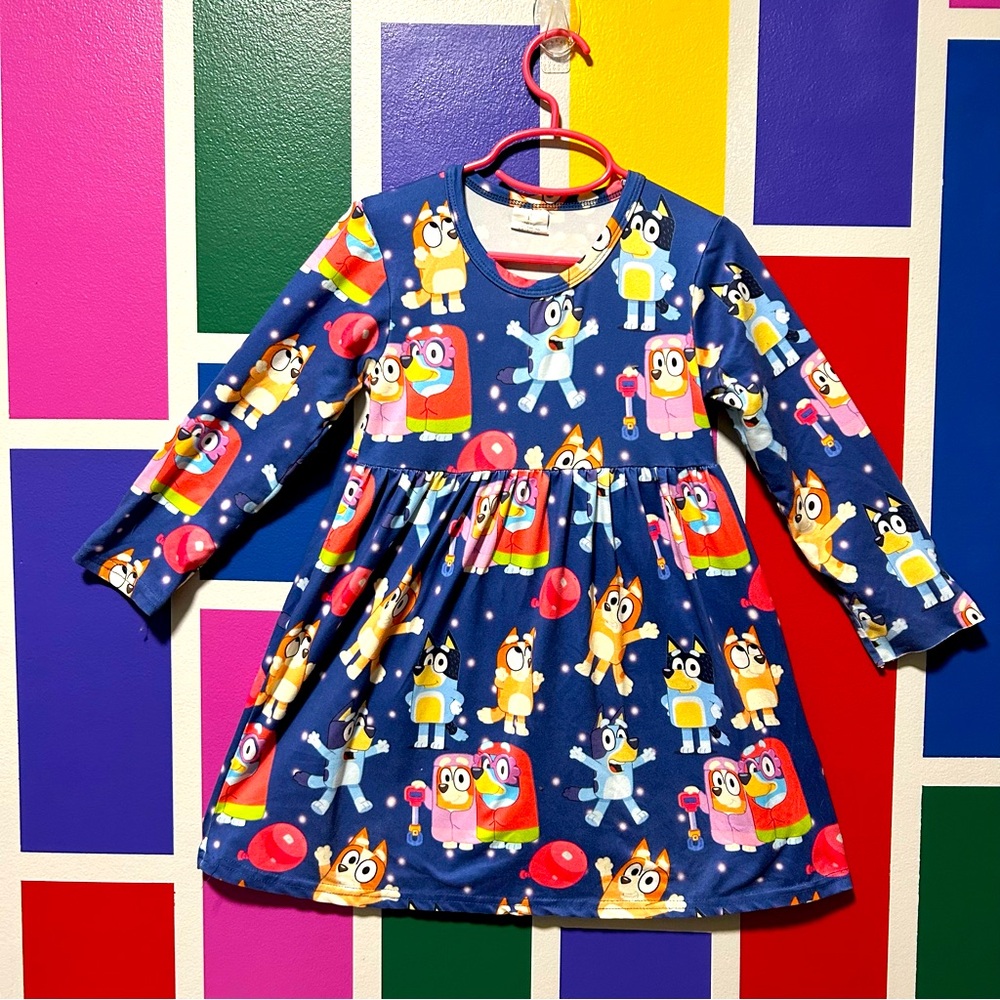 Boutique navy Bluey and Bingo long sleeve twirl dress size 4T grannies!